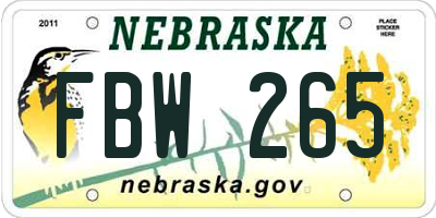 NE license plate FBW265
