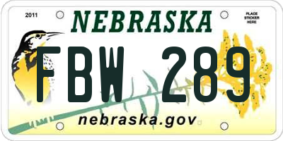 NE license plate FBW289