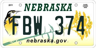 NE license plate FBW374