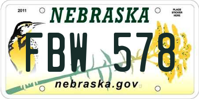 NE license plate FBW578