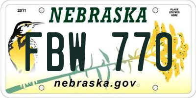 NE license plate FBW770