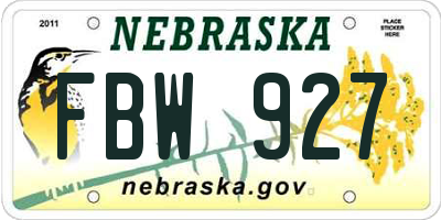 NE license plate FBW927