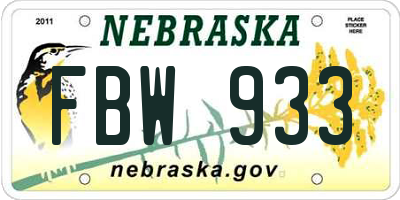 NE license plate FBW933