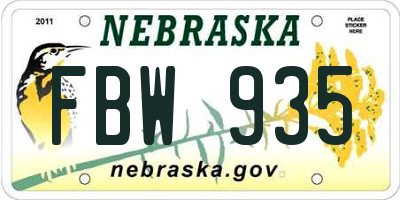 NE license plate FBW935