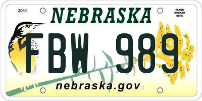 NE license plate FBW989