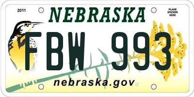 NE license plate FBW993