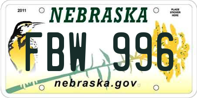 NE license plate FBW996