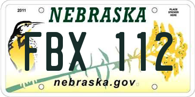 NE license plate FBX112