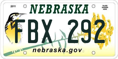 NE license plate FBX292