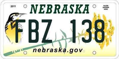NE license plate FBZ138