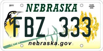 NE license plate FBZ333