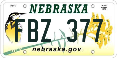 NE license plate FBZ377