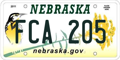NE license plate FCA205