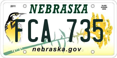 NE license plate FCA735