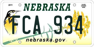 NE license plate FCA934