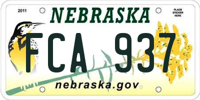 NE license plate FCA937