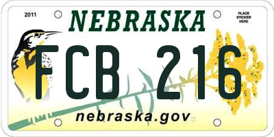 NE license plate FCB216