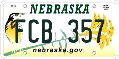 NE license plate FCB357