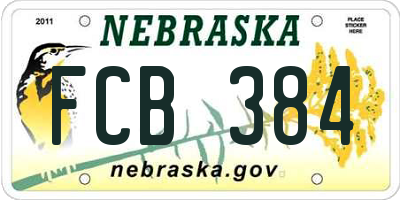 NE license plate FCB384