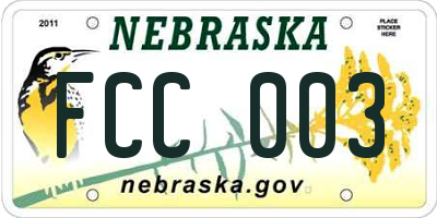 NE license plate FCC003