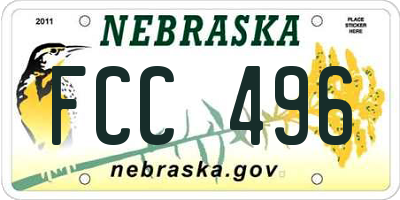 NE license plate FCC496