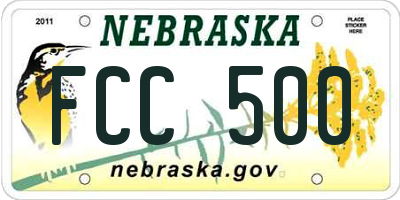 NE license plate FCC500