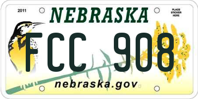 NE license plate FCC908