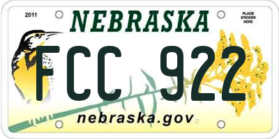 NE license plate FCC922