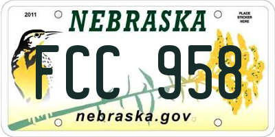 NE license plate FCC958