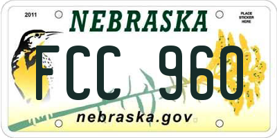 NE license plate FCC960