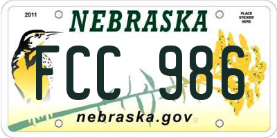 NE license plate FCC986