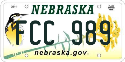 NE license plate FCC989