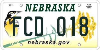 NE license plate FCD018