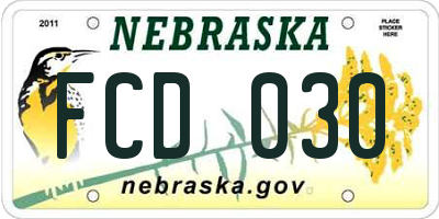 NE license plate FCD030