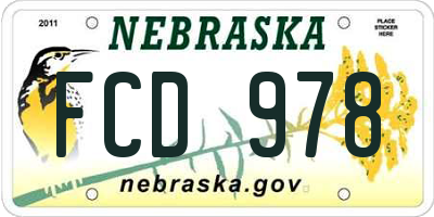NE license plate FCD978