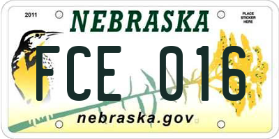 NE license plate FCE016
