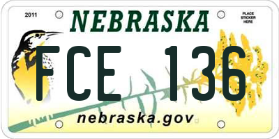 NE license plate FCE136
