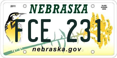 NE license plate FCE231
