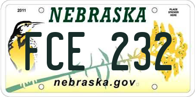 NE license plate FCE232