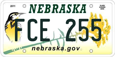 NE license plate FCE255