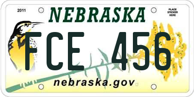 NE license plate FCE456