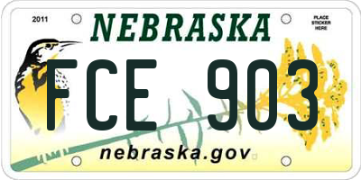 NE license plate FCE903