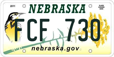 NE license plate FCF730