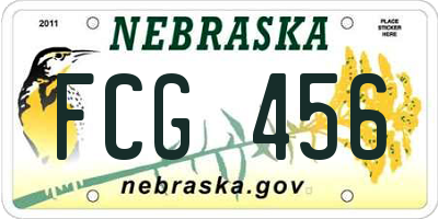 NE license plate FCG456