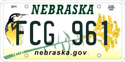 NE license plate FCG961