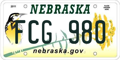 NE license plate FCG980