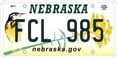 NE license plate FCL985