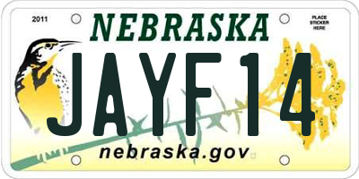 NE license plate JAYF14