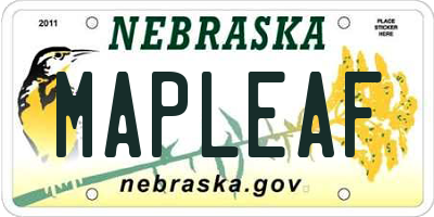 NE license plate MAPLEAF