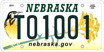 NE license plate TO1001